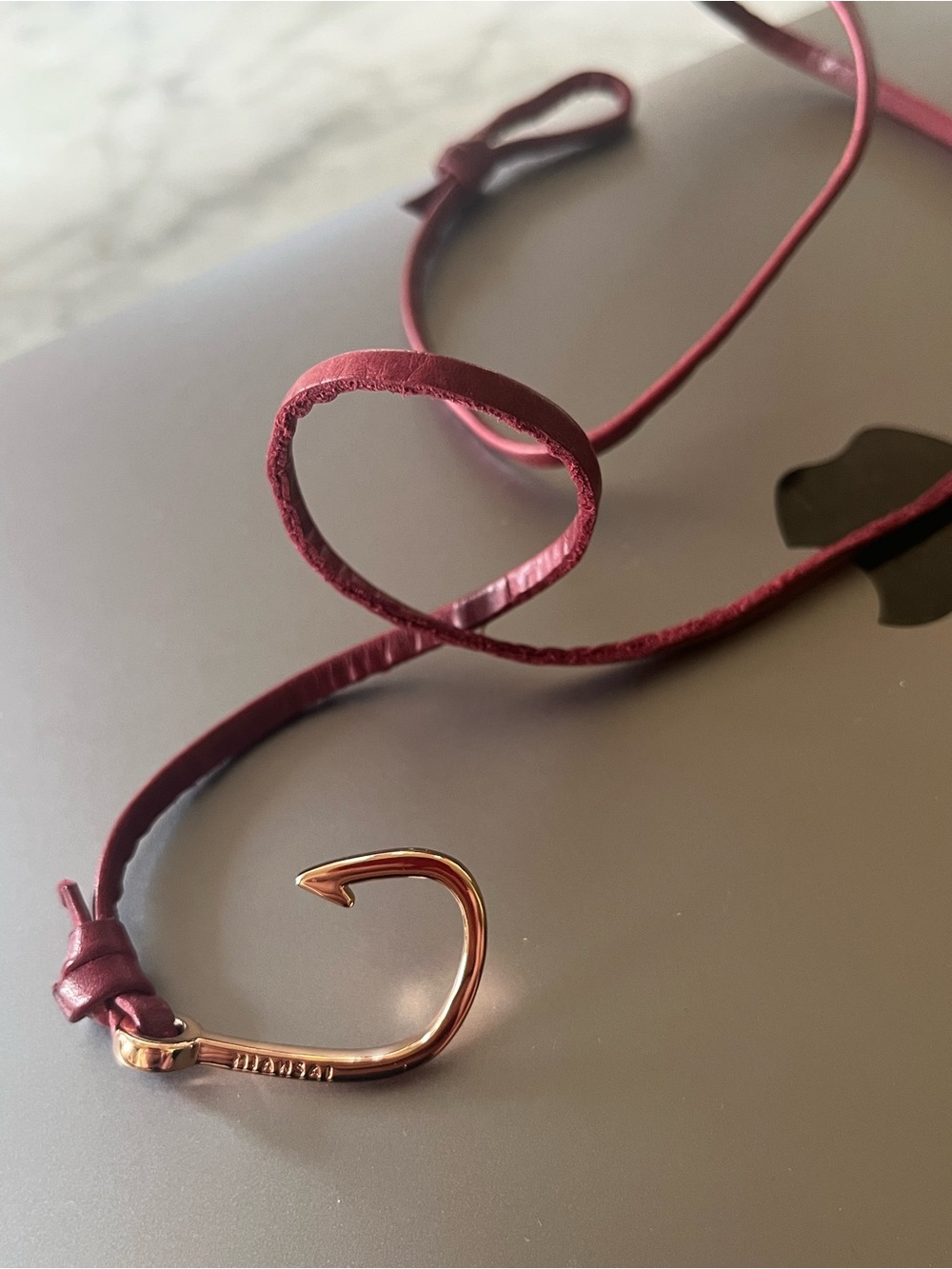 Miansai Leather Bracelet with Rose Gold Fish Hook